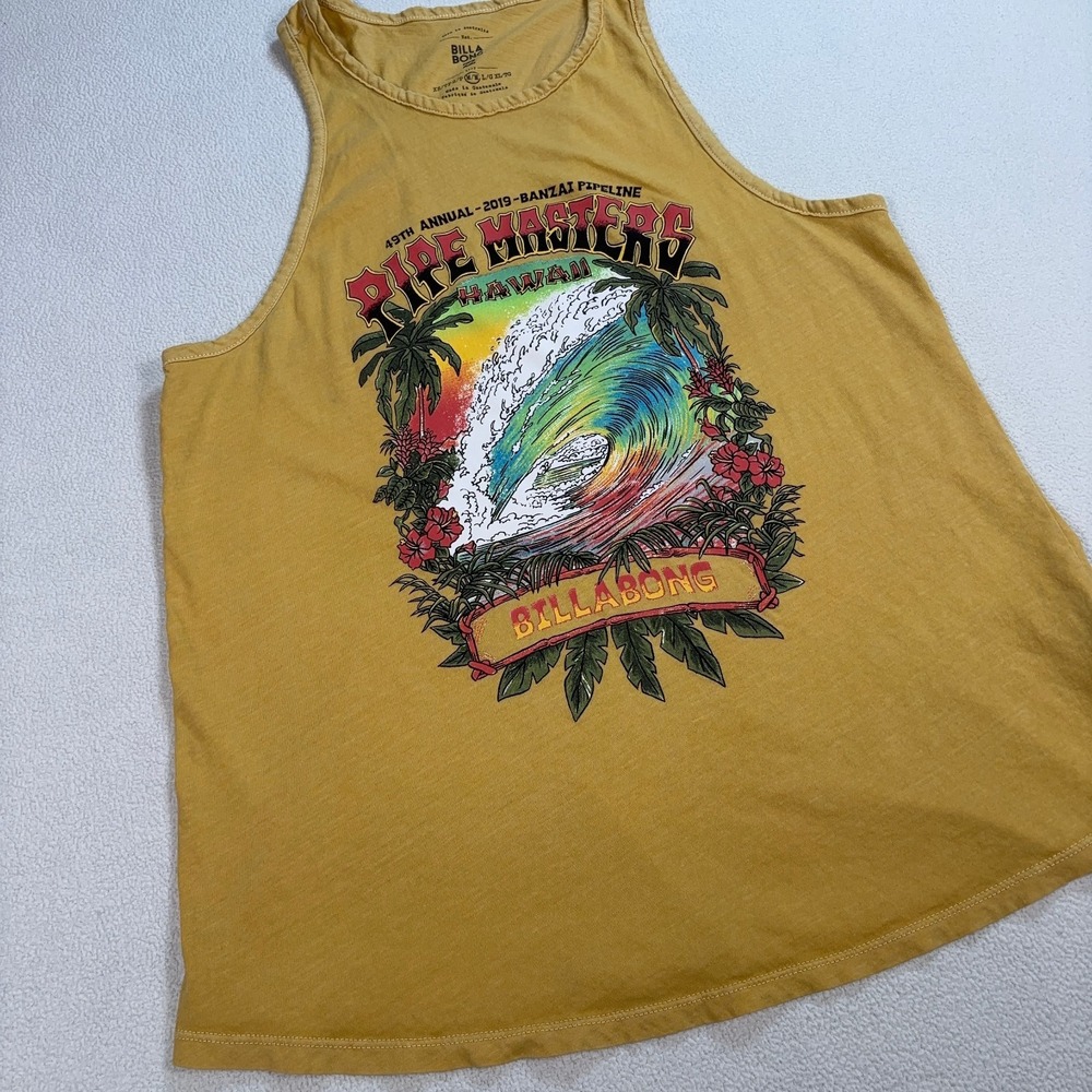 Billabong Graphic Tank Top Men's M Yellow Pipe Masters Hawaii Surf 2019 Banzai - Picture 6 of 15